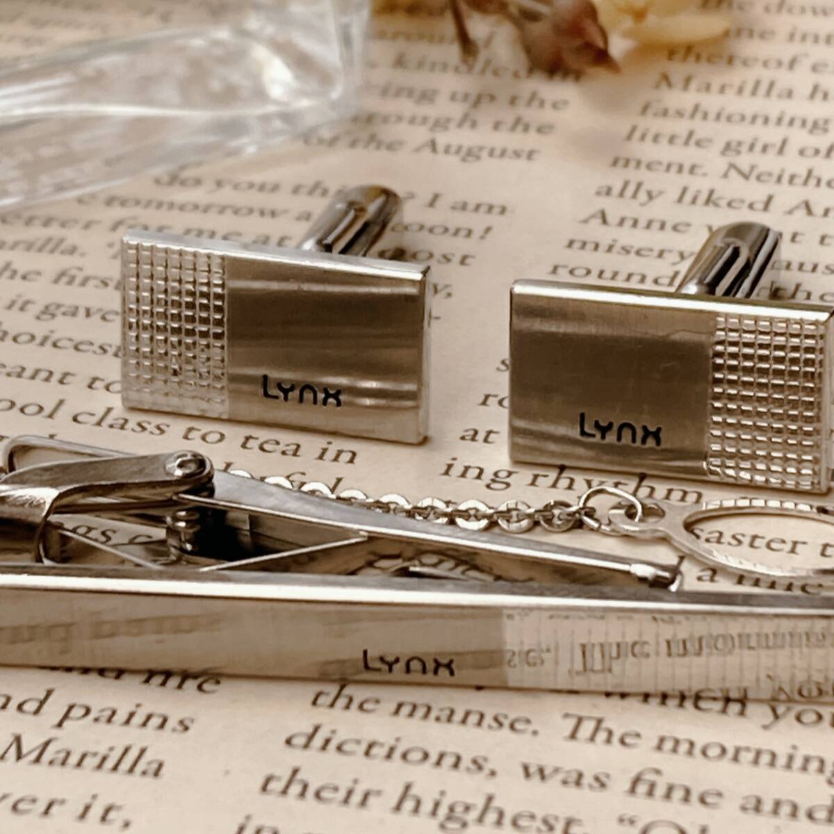 カフスボタン タイピンセット LYNX USA シルバートーン☆Vintage jewelry accessoriesF0344 拍卖