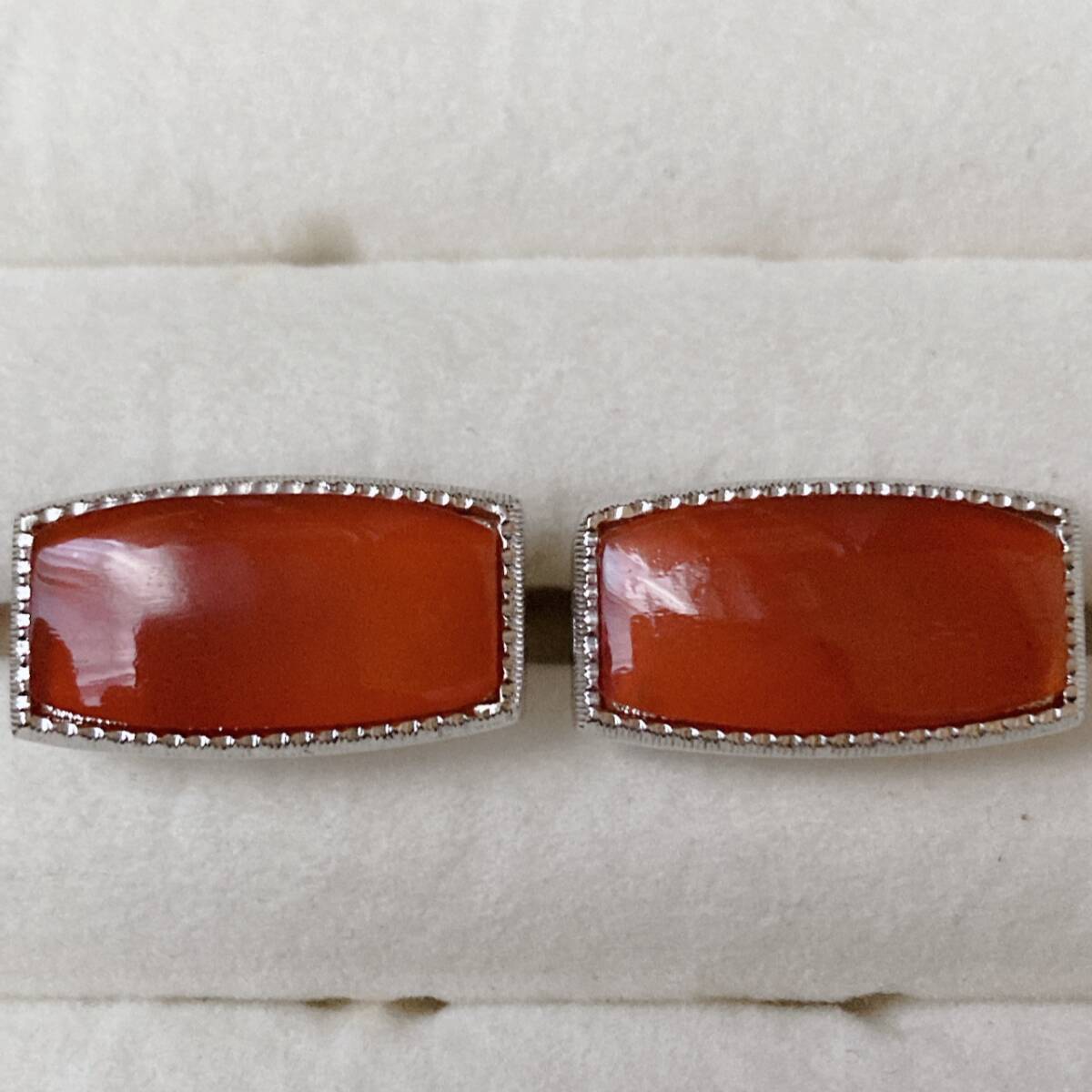 ヴィンテージカフスボタン めのう シルバートーン 美品☆Vintage jewelry accessoriesF0353 拍卖