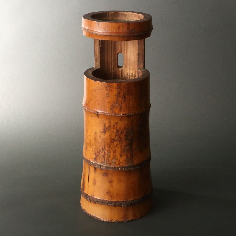 委託HK◇小堀遠州 竹一重切花入 大倉好斎極札「むら時雨」(茶道具 竹工芸 花器 花瓶 茶花 遠州流 茶道 茶人 村時雨 叢時雨 冬 茶事 茶席)拍卖