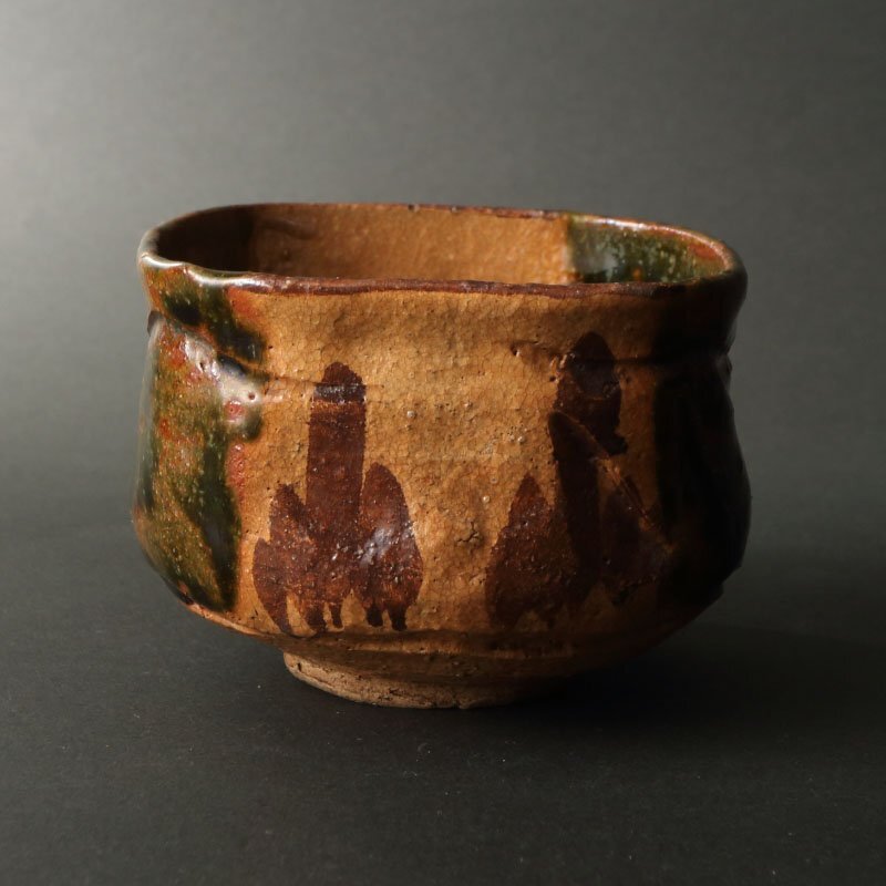 委託HK◇時代 織部四方茶碗(茶道具 陶磁器 陶芸 美濃焼 織部焼 青織部 飴色 抹茶碗 茶事 茶席 茶の湯 古物 骨董 茶の湯 時代物 )拍卖