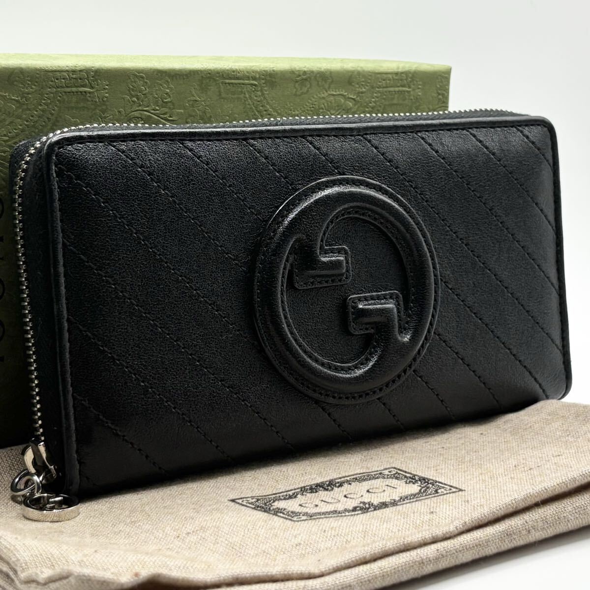 【極美品/付属品完備】GUCCI グッチ メンズ 長財布 ラウンドファスナー ジップ ブランディ インターロッキング 本革 レザー ブラック 黒色拍卖