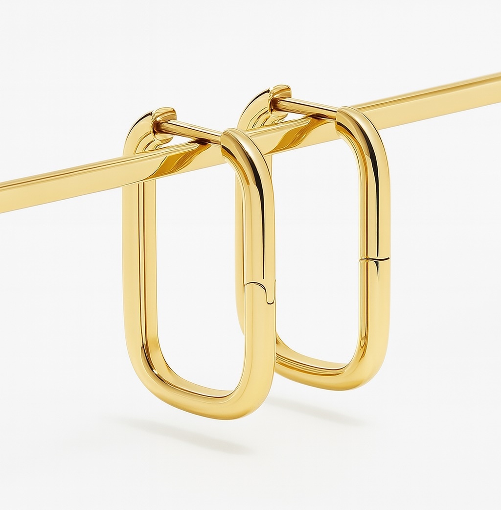 K18YG オーバル 四角形 長方形 中空 ピアス YG 中空ピアス イエローゴールド メンズ レディース 18K 四角 鏡面 フープピアス リングピアス拍卖