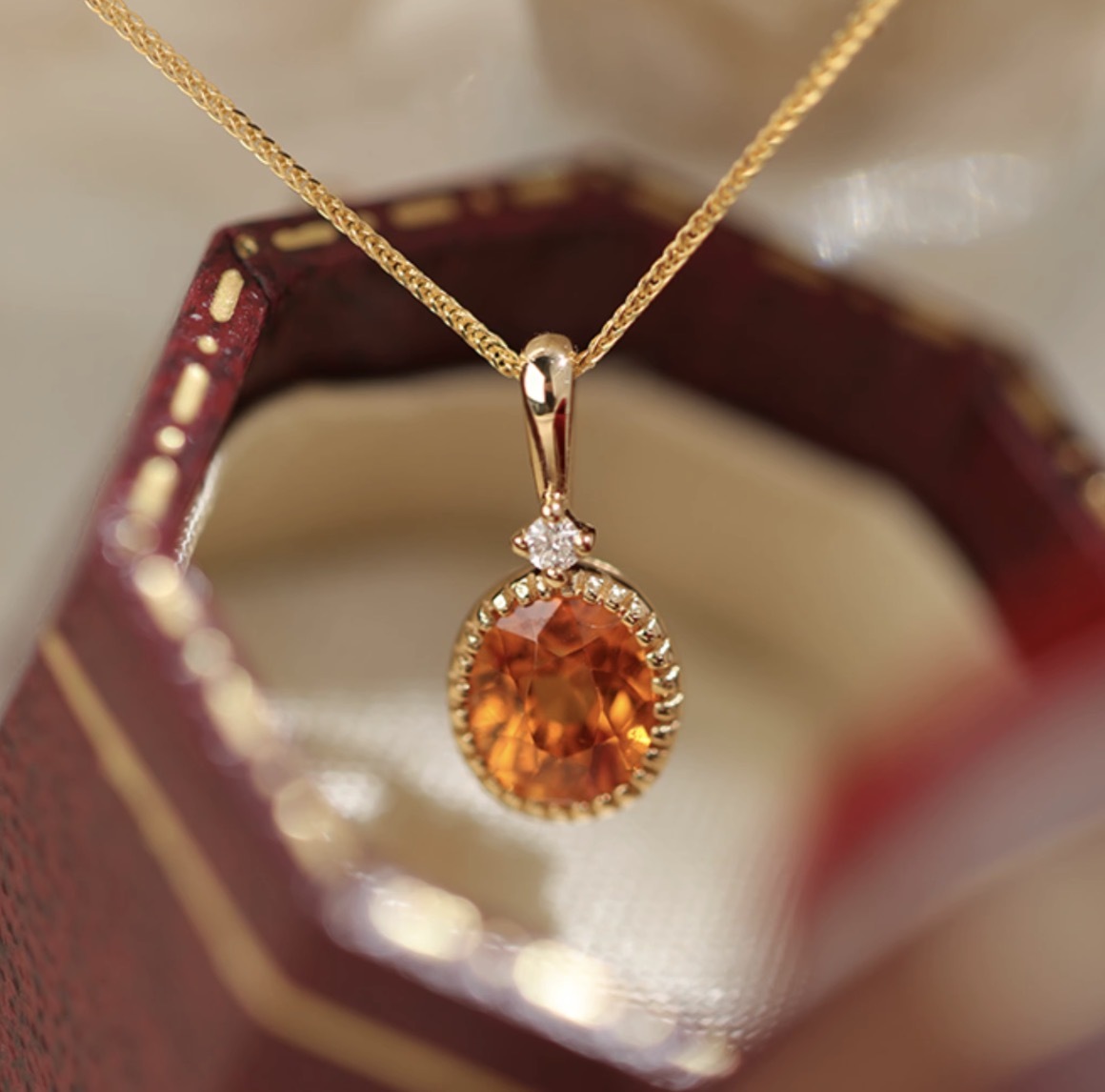 K18YG オレンジガーネット ペンダント ダイヤモンド ダイヤ スペサルティンガーネット 18K 18金 イエローゴールド ネックレス オーバル拍卖