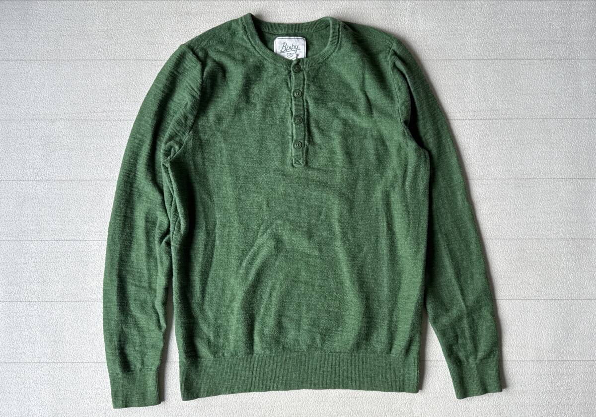 ☆送料無料☆ Bixby USA直輸入 古着 ヘンリーネック コットン ニット セーター メンズ S グリーン トップス 中古 即決拍卖