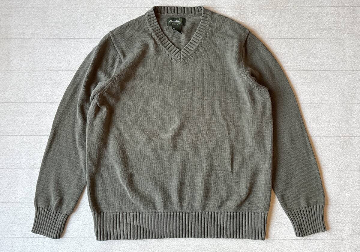 ☆送料無料☆ Eddie Bauer エディーバウアー USA直輸入 古着 Vネック コットン ニット セーター メンズ XL グリーン トップス 中古 即決拍卖