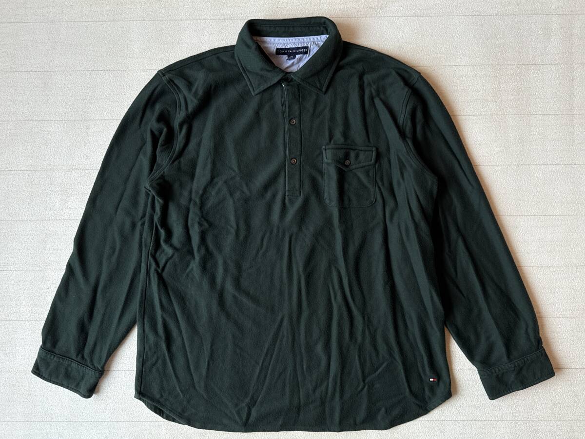 ☆送料無料☆ TOMMY HILFIGER トミーヒルフィガー USA直輸入 古着 長袖 胸ポケット付き ドゥエボットーニ ハーフボタン シャツ メンズ XXL拍卖