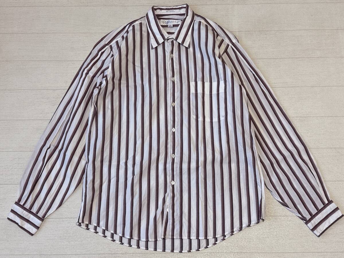 ☆送料無料☆ PERRY ELLIS PORTFOLIO ペリーエリス USA直輸入 古着 長袖 胸ポケット付き ストライプ シャツ メンズ 16 あずき色 中古 即決拍卖