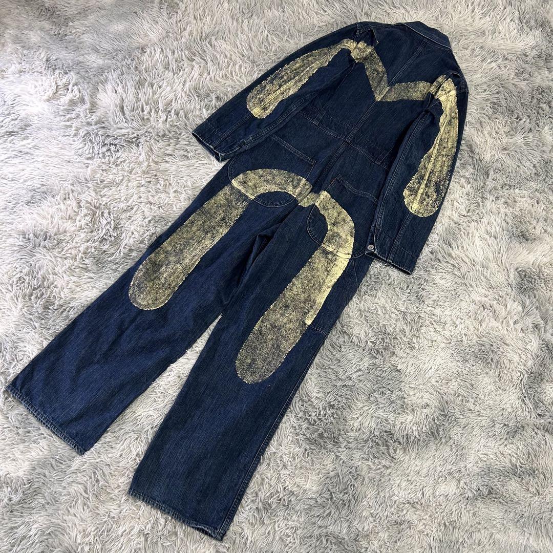 m5507 EVISU エヴィス アーカイブ 大カモメ つなぎ デニム 日本製 大黒 オーバーオール デニム インディゴ ペイント ユニセックス拍卖