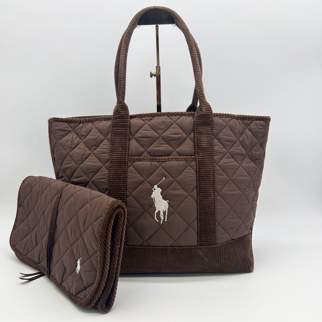 【希少 Y2K】ラルフローレン Ralph Lauren トートバッグ ハンドバッグ キルティング おむつ替えマット 茶 ユニセックス 大容量 ポニーロゴ拍卖