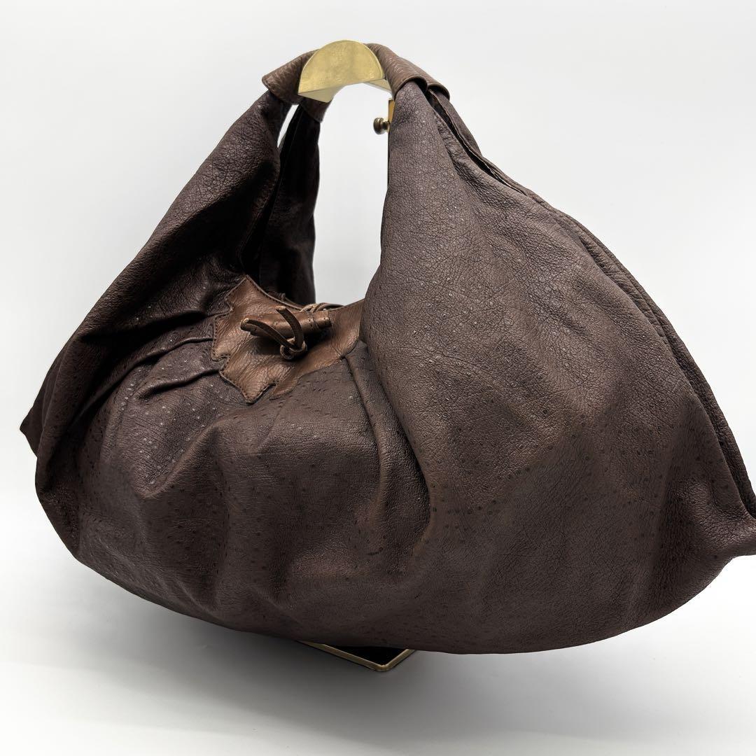 A242【美品】IBIZA イビザ ワンショルダーバッグ トートバッグ ハンドバッグ オーストリッチ調 茶 レザー 肩掛け 三日月型拍卖