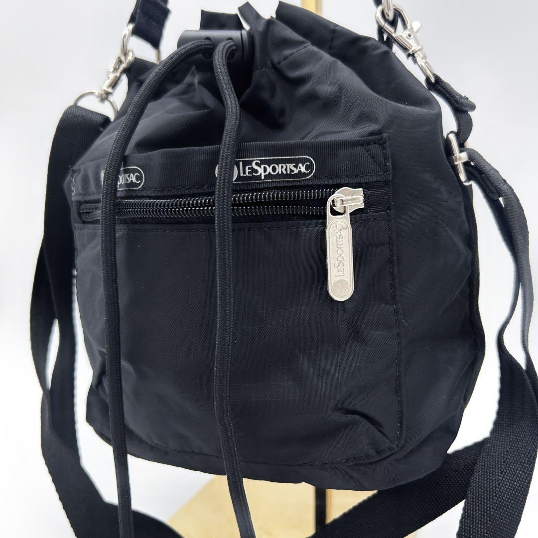 A264【極美品】レスポートサック LeSportsac 3way ハンドバッグ ショルダーバッグ ミニ ドローストリングバケットバッグ 黒 ナイロン 巾着拍卖