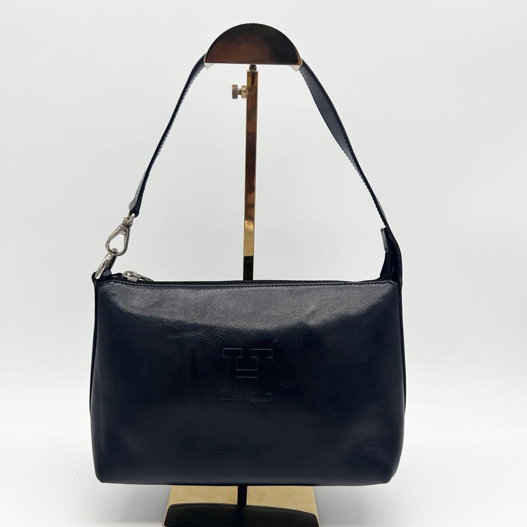 A289【美品】HIROFU ヒロフ トートバッグ 肩掛け ワンショルダーバッグ ハンドバッグ 黒 ブラック レザー ロゴ型押し イタリア製拍卖