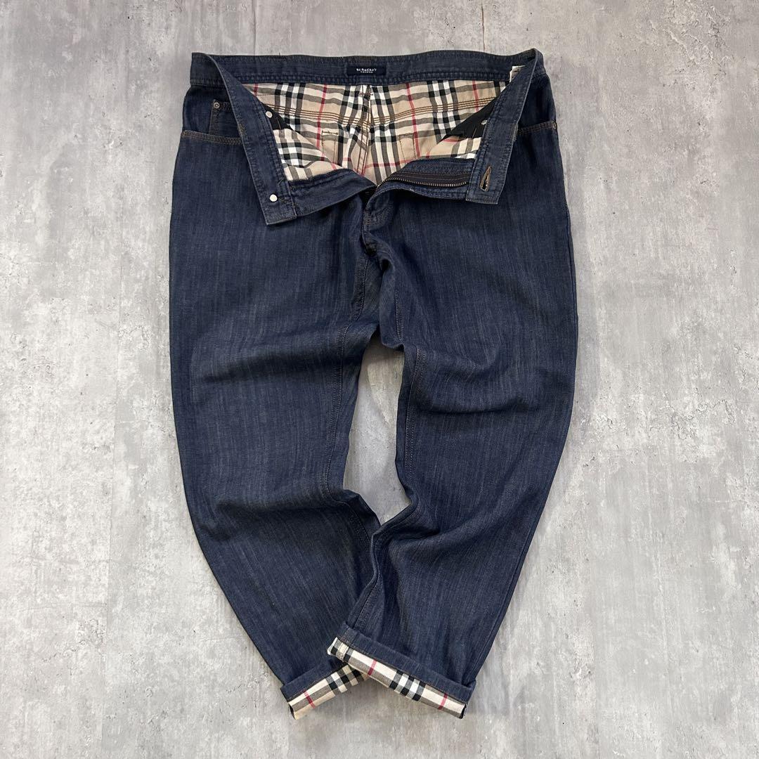 Z162【W38】【ノバチェック】美品 Burberry London バーバリー ロンドン ジーンズ デニムパンツ 大きいサイズ XL 2XL 牛革拍卖