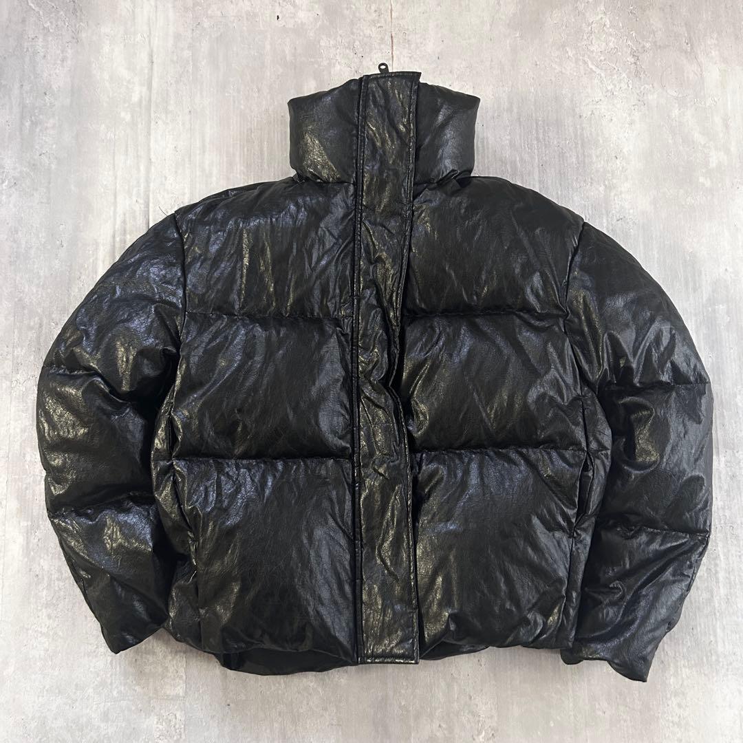 Z169【極肉厚 美品】sienne シエンヌ ダウンジャケット ダウンコート 黒 ブラック エナメル ハイネック ジャンパー ジャンバー拍卖