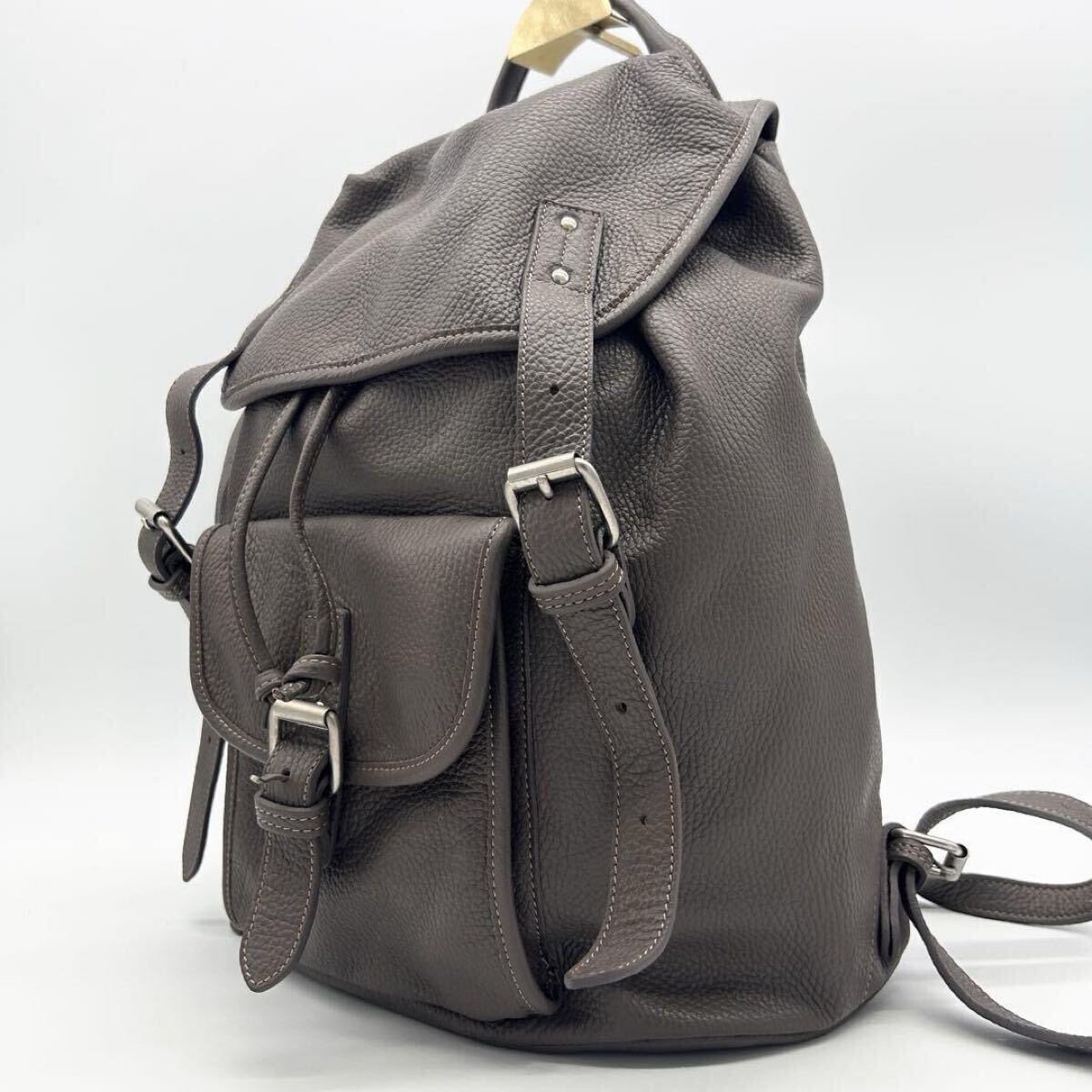 A624【美品 希少】デュカルス Doucal’s オールレザー リュック イタリア製 大容量 シボ革 バックパック オールレザー ユニセックス拍卖