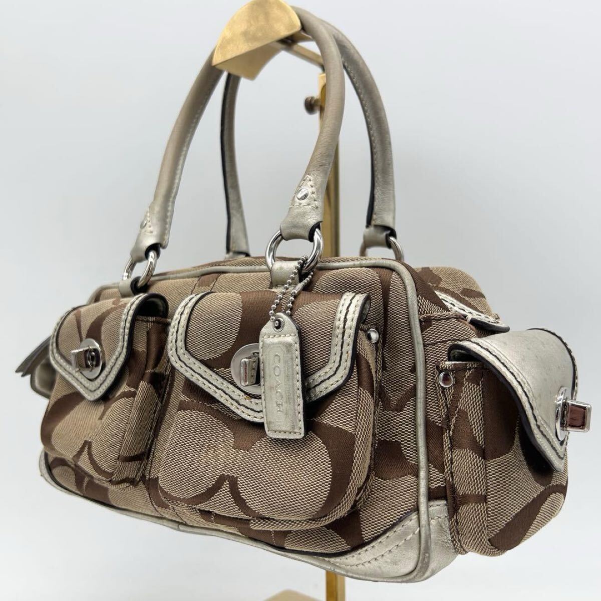 A466 希少 00s COACH ワンショルダー ミニバッグ ターンロック コーチ トートバッグ 肩掛け ミニハンドバッグ シグネチャー アーカイブ 拍卖