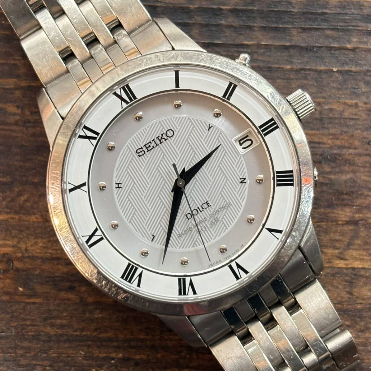 7545 稼働品/セイコー/ドルチェ/7B22-0AJ0/チタン/ホワイト/ローマン/TITANIUM/電波/SOLAR/SEIKO/DOLCE拍卖