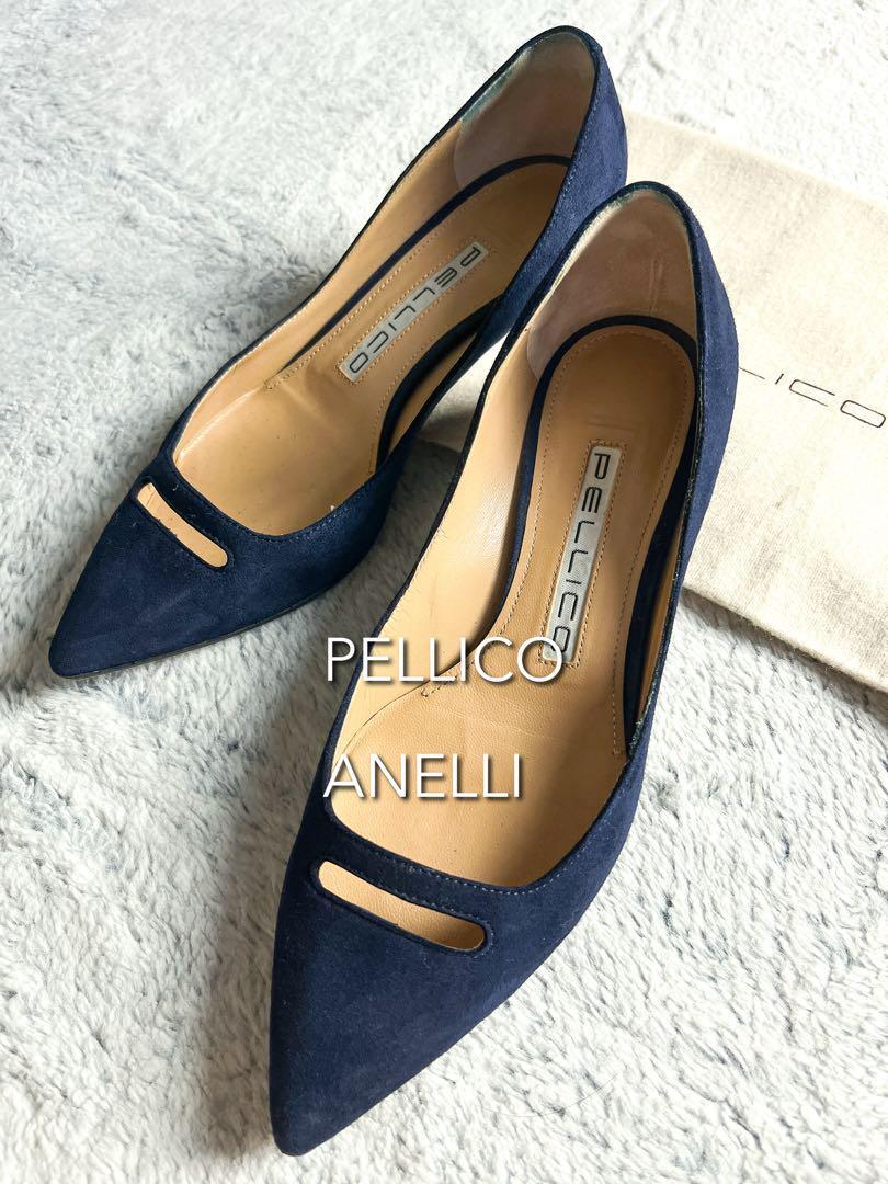 人気【PELLICO】35.5 アネッリ スエードパンプス 濃紺 22.5cm拍卖