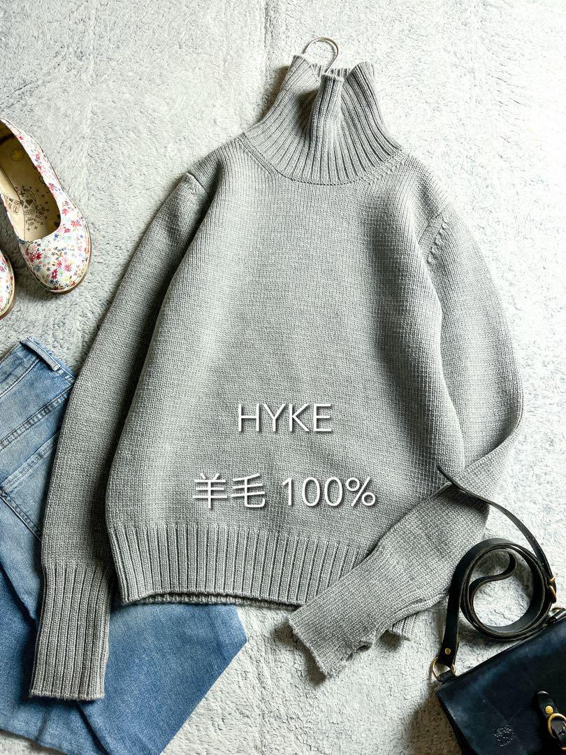 【HYKE】ハイク ウール100% ミドル サムホールハイネックニットセーター拍卖