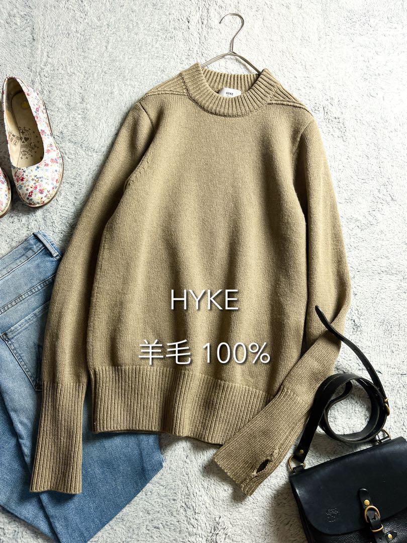 【HYKE】ハイク 毛100% ミドルゲージリブニットセーター サムホール 2拍卖