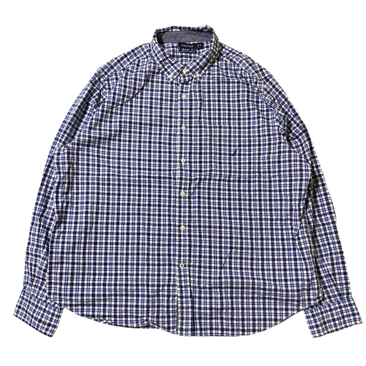 アメリカ古着 NAUTICA ノーティカ 長袖 チェック シャツ 刺繍 BDシャツ ボタンダウン XXL 【H308】拍卖
