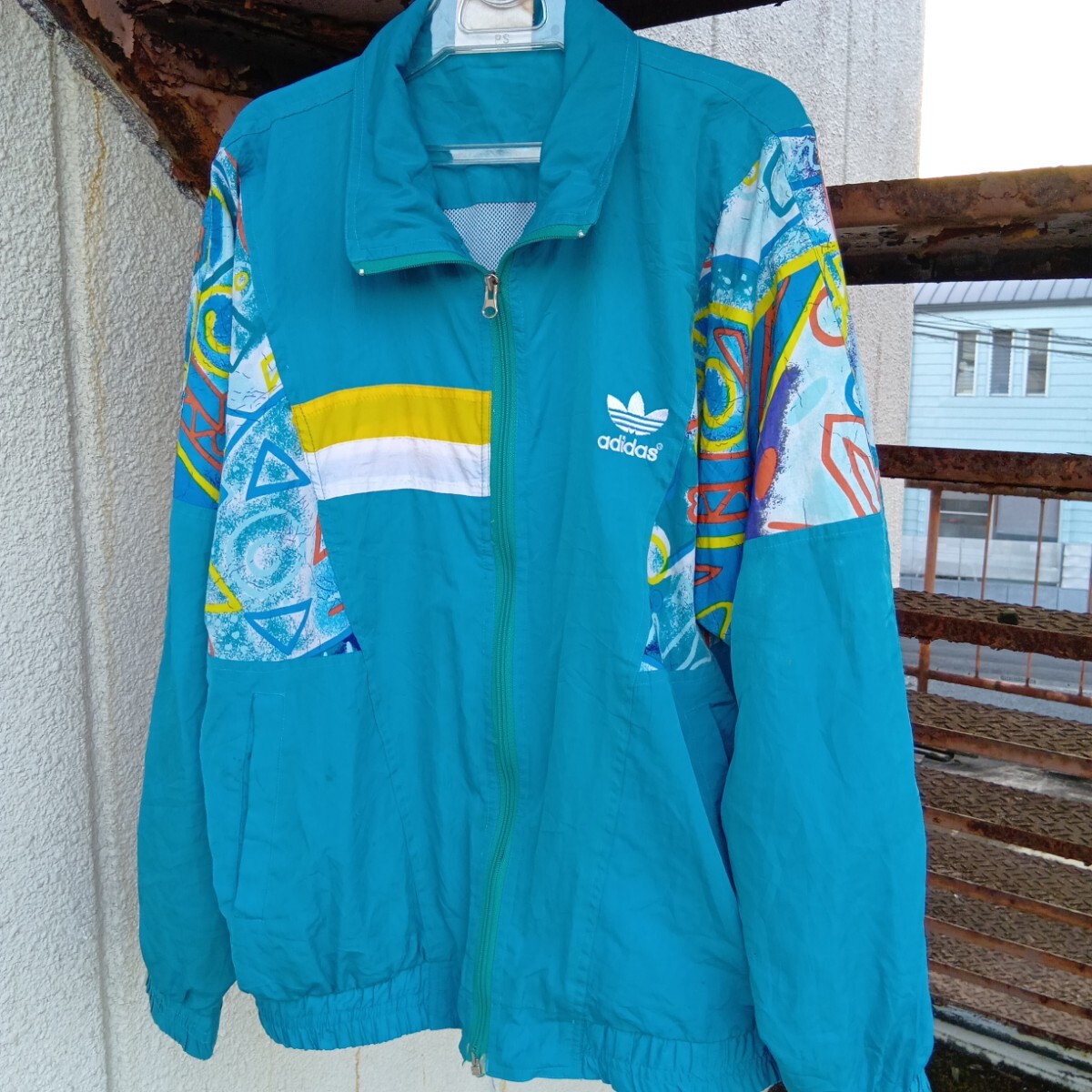 最終価格!形が抜群に良い!USA製! 80s90s★アディダス★adidas★ナイロンJK★存在感抜群 ナイロンジャケット ブルー ナイロンジャケット 拍卖