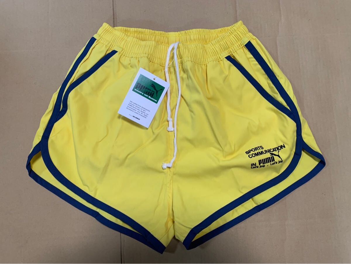 80’s  新品 プーマ 短パン ショートパンツ ヒットユニオン製 ランニング 黄色 レトロ ヴィンテージ拍卖