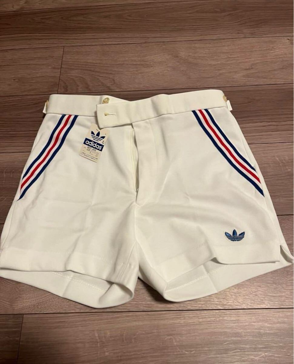 希少!超レア 80’s アディダス ショートパンツ L デサント 短パン トリコロール レトロ ヴィンテージ デッドストック拍卖