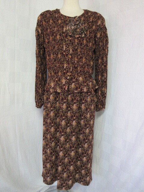 793 ピンクハウス こげ茶色に花柄 半袖ワンピース&カーディガンセット P0111FB11 Mサイズ拍卖