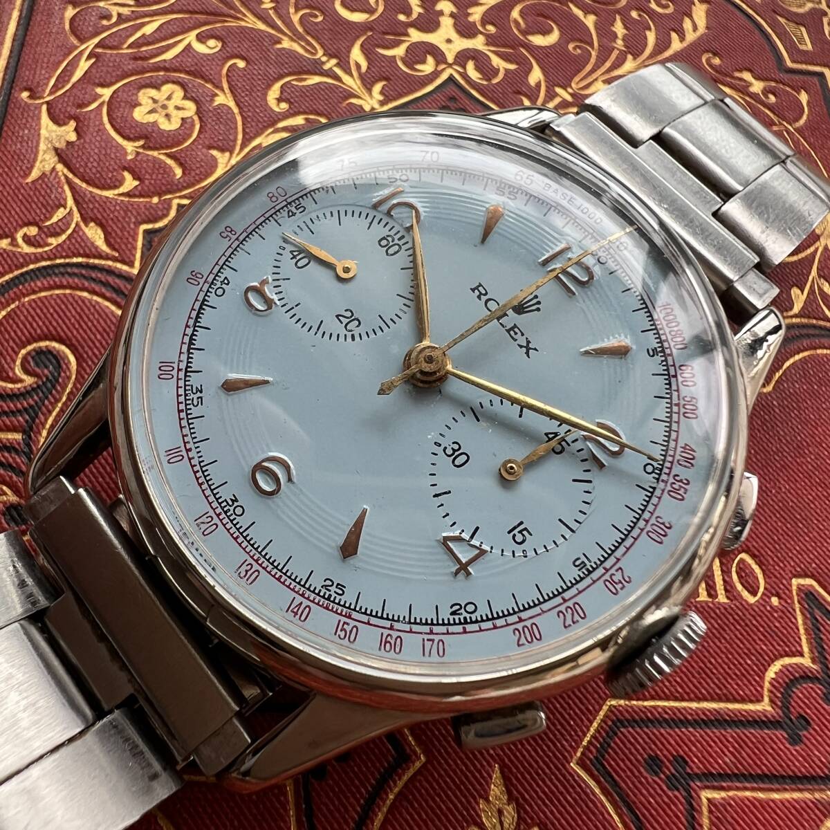 rolex ロレックス ブルーダイヤル ビッグサイズ38mm クロノグラフ ステンレス1940 手巻き 動作良好 メンズ腕時計 拍卖