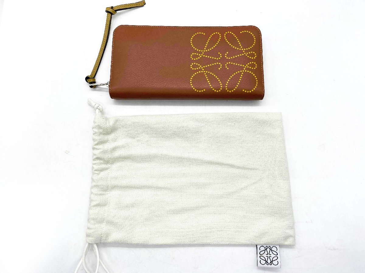 ★LOEWE ロエベ 長財布 ラウンドファスナー アナグラム パンチング ウォレット ブラウン系 保存袋付き★/H拍卖