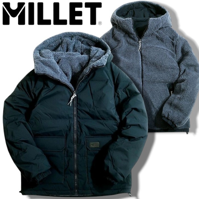MILLET ミレー 新品 GOOSE DOWN 裏ボアフリース リバーシブル フーデッド グースダウン ジャケット 20161 ネイビー 95(M)▲080▼50219k07拍卖