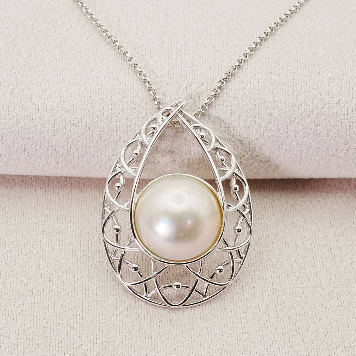 美品 タサキ ドロップ 透かし マベパール ネックレス /25-1620S拍卖