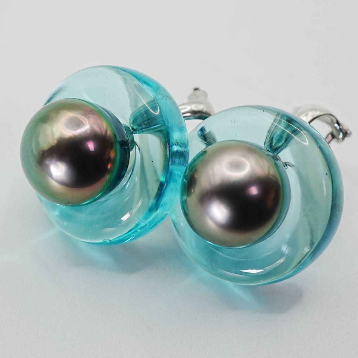 田崎真珠 黒蝶パール ラウンド ブルー シルバー イヤリング/25-1609S拍卖