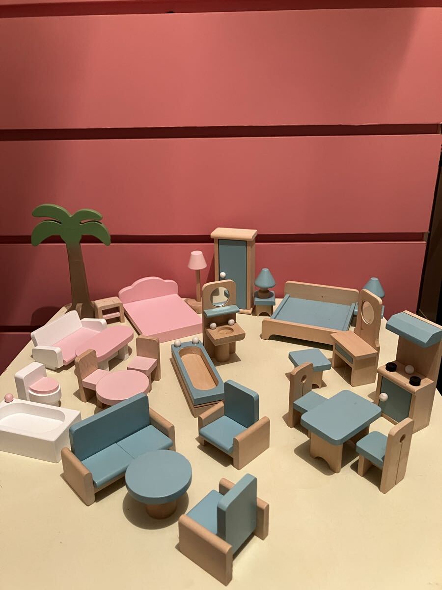 傷あり 木製ドールハウス用家具 ベッド クローゼット 椅子 テーブル 風呂 トイレ ソファ ドレッサー 拍卖