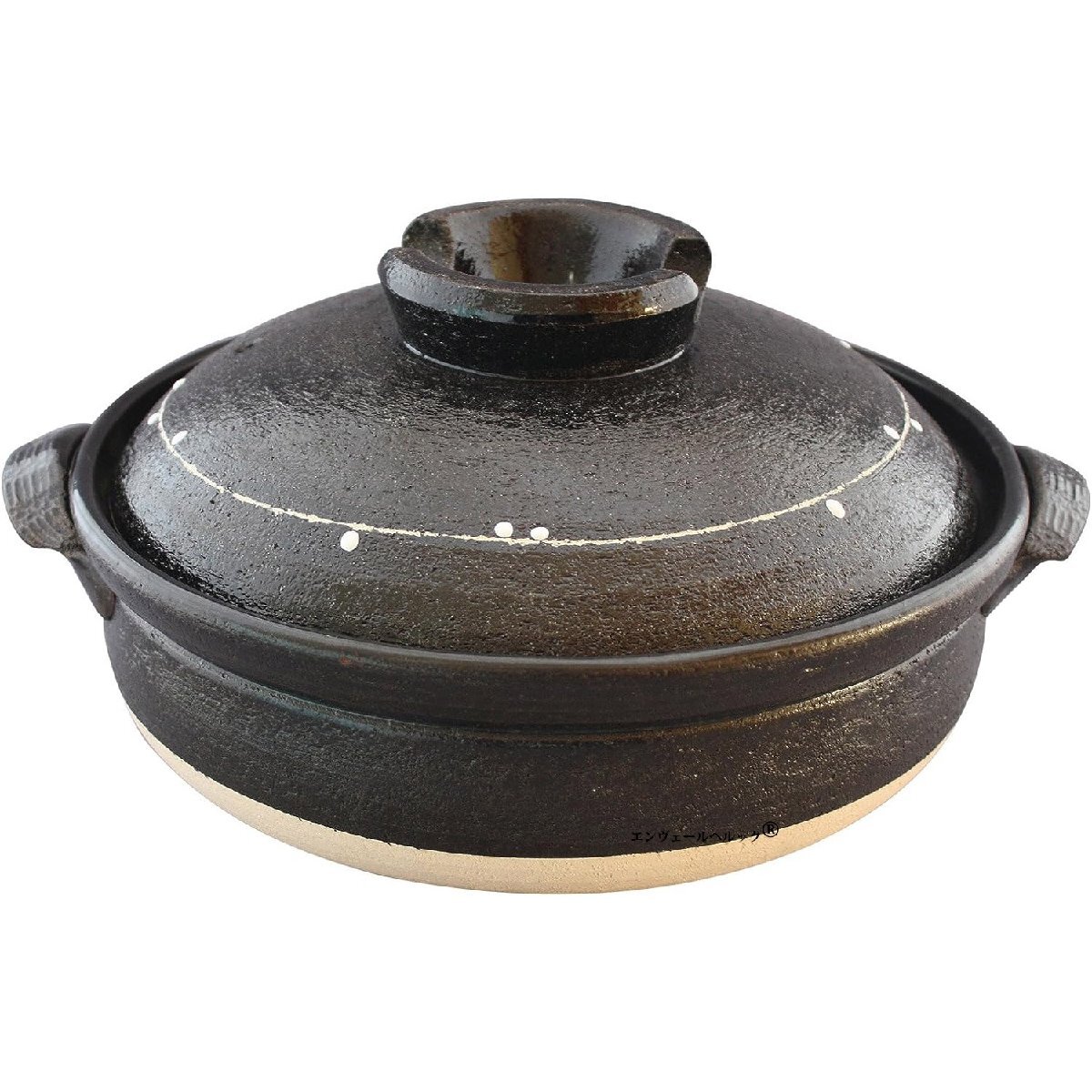 耐熱 耐久性を持つ 四日市の伝統工芸品である 萬古焼 土鍋 8号サイズ 2~3人用 直径25.5cm 容量2500ml 黒に白のドットがアクセント拍卖