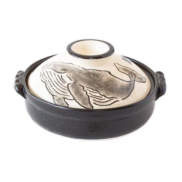 耐熱 耐久性を持つ 四日市の伝統工芸品である 萬古焼 土鍋 8号サイズ 3~4人用 直径25.5cm 容量2500ml 縁起の良い黒い鯨 割れにくい拍卖