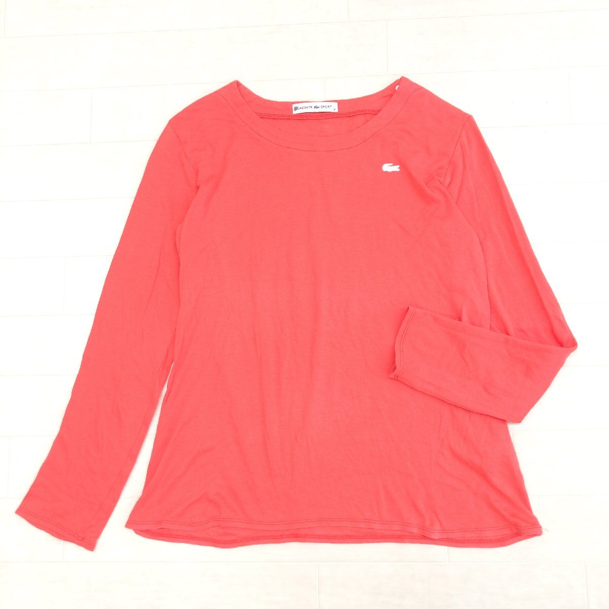 LACOSTE SPORT ラコステ ポイントロゴ刺繍 コットン カットソー 36 朱色 バーミリオン 日本製 Tシャツ ロンT 長袖 レディース拍卖
