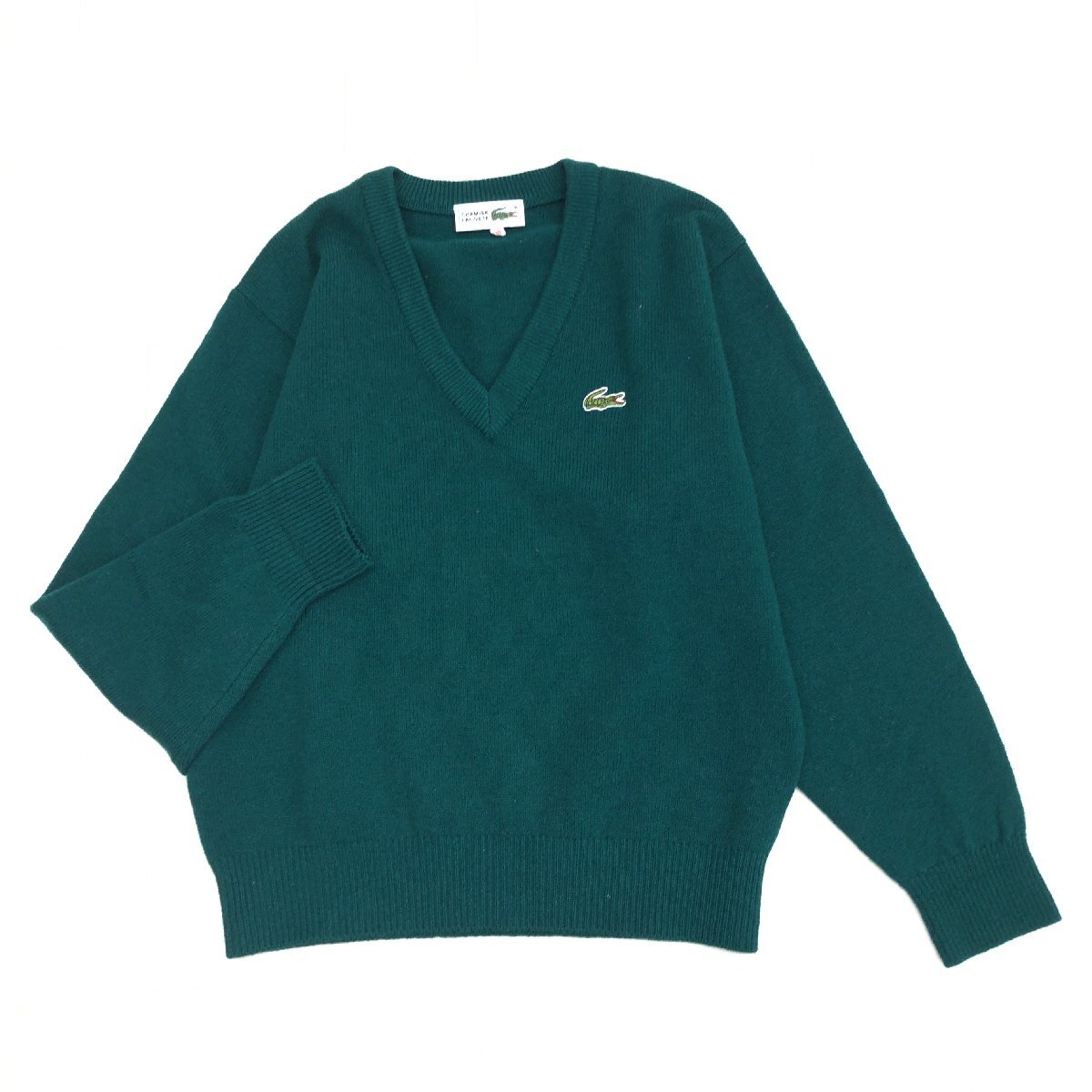 ●80's CHEMISE LACOSTE ラコステ 文字ワニ ウール100% Vネック ニット セーター 38(M) 緑 グリーン 長袖 ヴィンテージ VINTAGE Archive拍卖