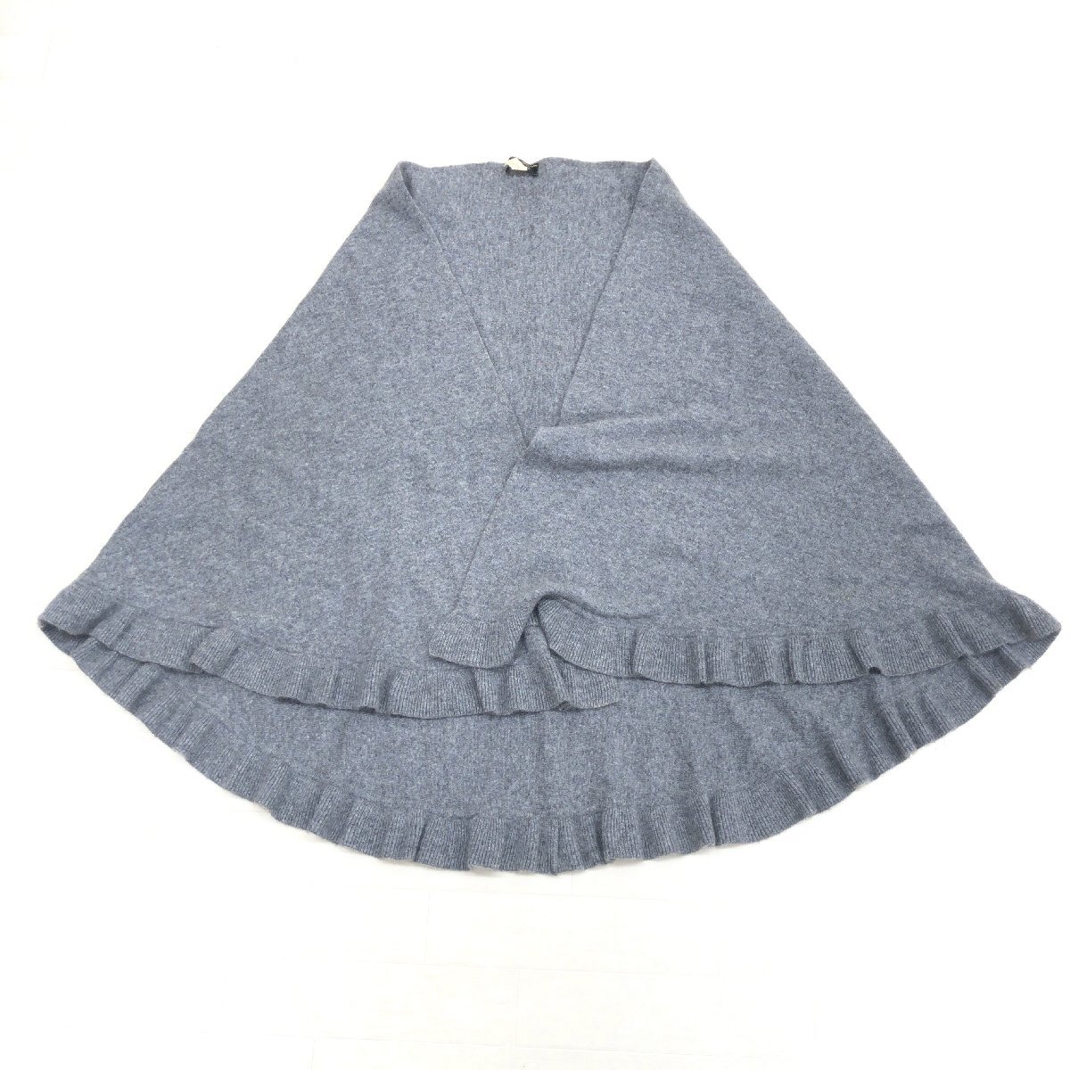 ●Leilian レリアン 上質 カシミヤ100% フリル ニット ショール 9(M) グレー ストール カーディガン 羽織り レディース カシミア拍卖