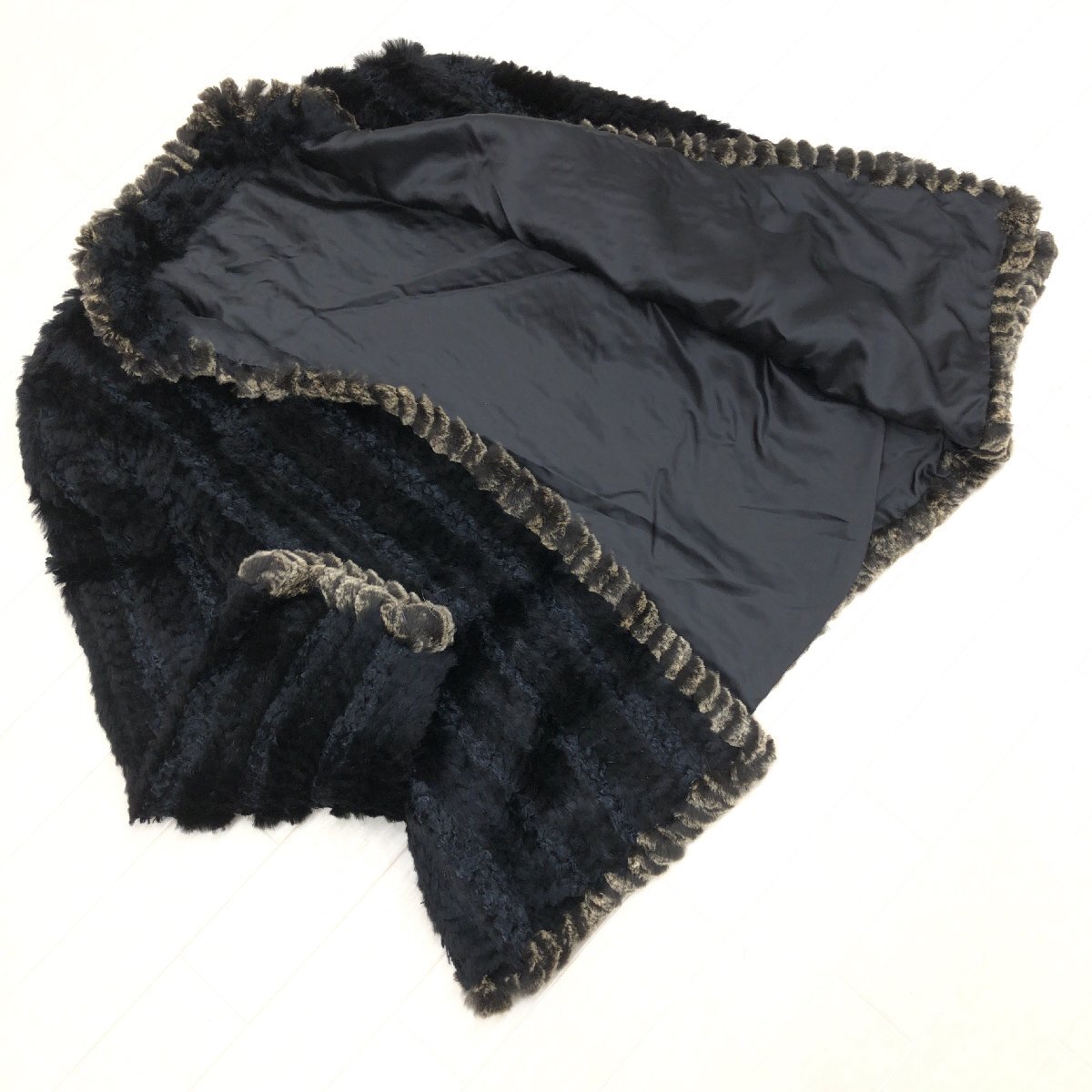 ◆LASEINE ラセーヌ ふわふわ フランスラビットファー リアルファーコート M~L 黒 ブラック ショートコート 毛皮 レディース 女性用 婦人拍卖