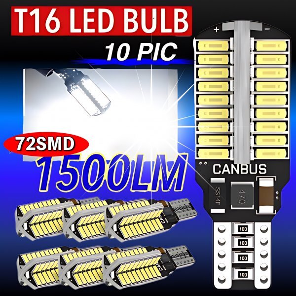 T16 T10 LED バルブ 10個 12V 24V 72SMD 6000K ホワイト CANBUS キャンセラー バックランプ ウインカー ナンバー灯 明るい 爆光 車検対応拍卖