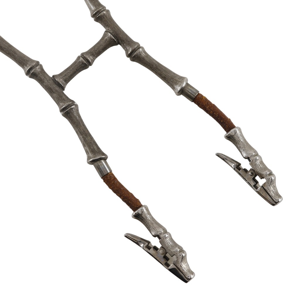 HERMES エルメス バンブーホルター ネックレス レザー×金属製 シルバー/茶 約32g レディース【I191625057】中古拍卖