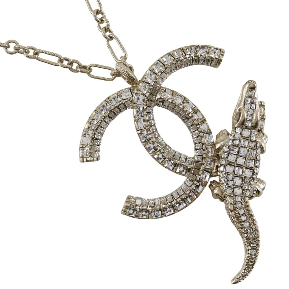 CHANEL シャネル ココマーク ワニモチーフ ネックレス 金属製×ラインストーン シルバー 約126.3g レディース【I191625074】中古拍卖
