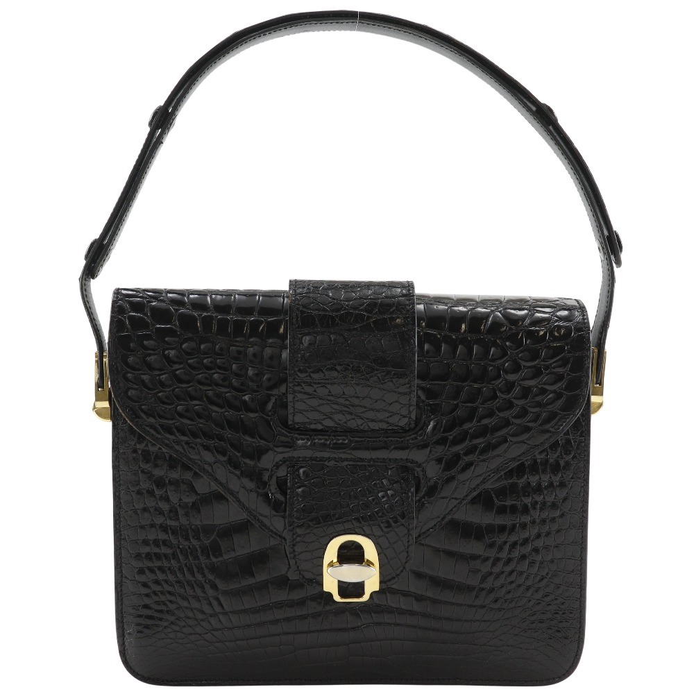 MORABITO モラビト ショルダーバッグ クロコダイル 黒 レディース【I191625133】中古拍卖
