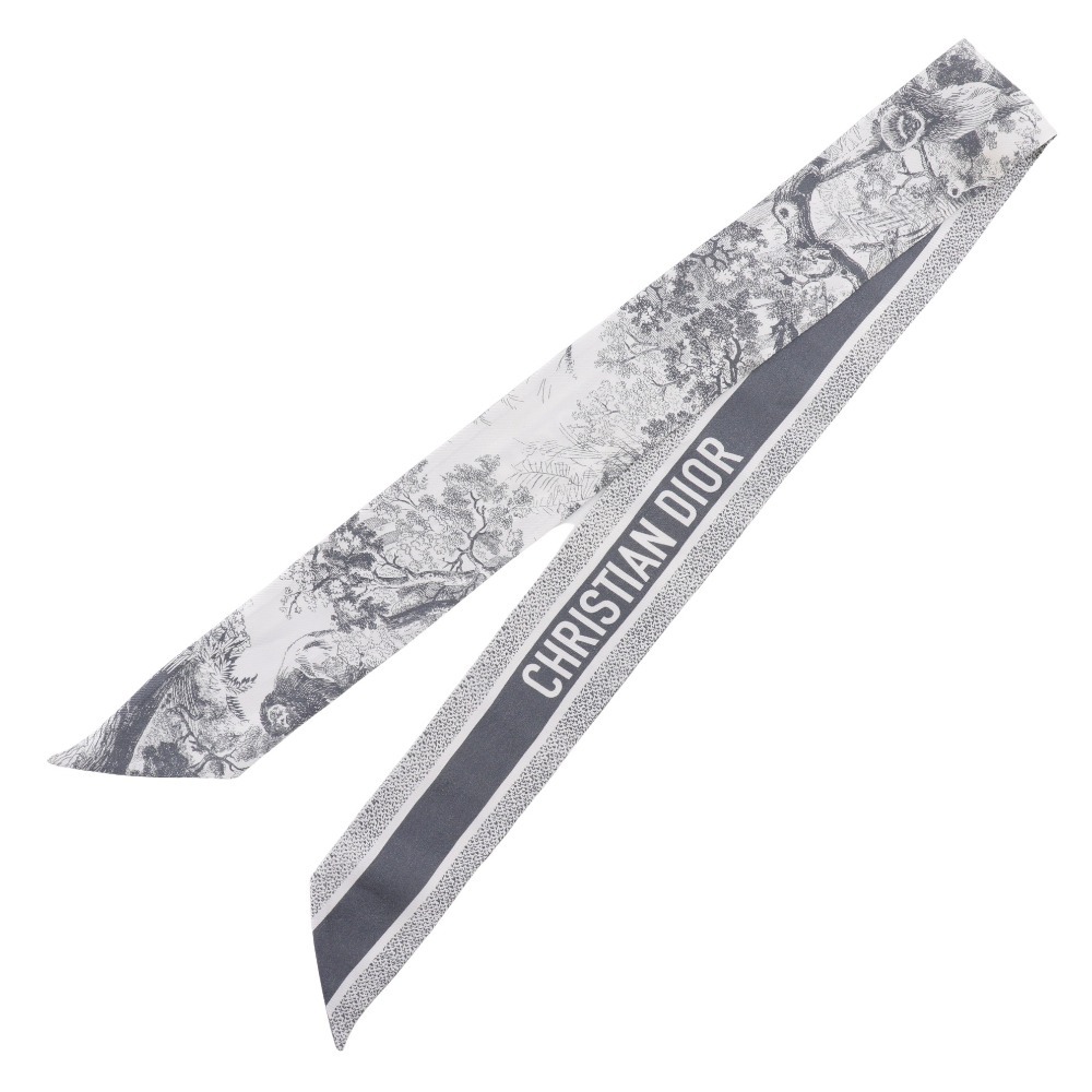 Dior クリスチャンディオール ミッツァ トワル ドゥ ジュイ ソヴァージュ リボンスカーフ シルク グレー レディース【I191625106】中古拍卖