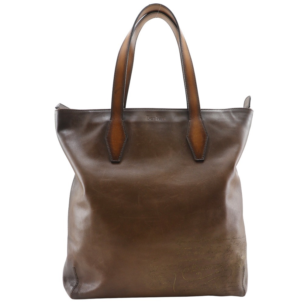 Berluti ベルルッティ モダニスト バーティカル カリグラフィー スクリット トートバッグ カーフ 茶 メンズ【I191625131】中古拍卖