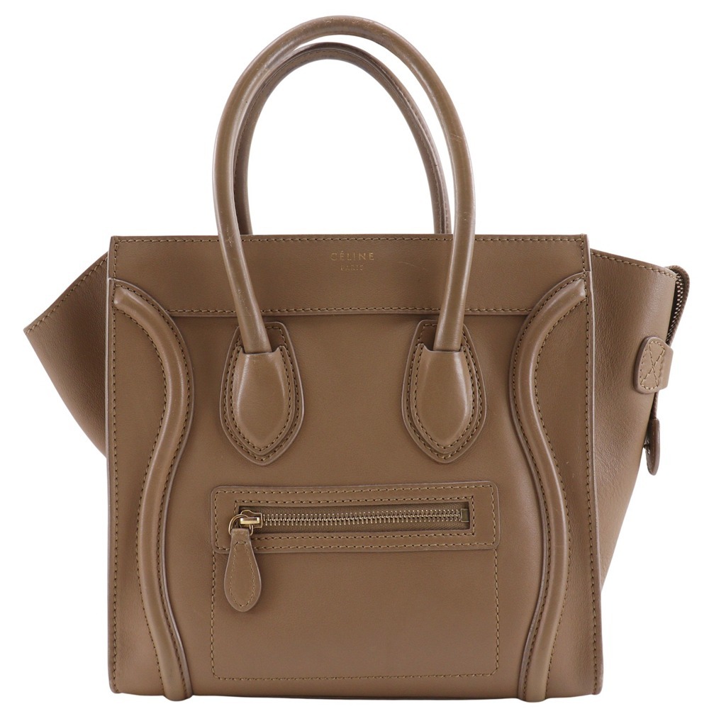 CELINE セリーヌ ラゲージマイクロショッパー 167793HSC ハンドバッグ カーフ ベージュ レディース【I191625095】中古拍卖