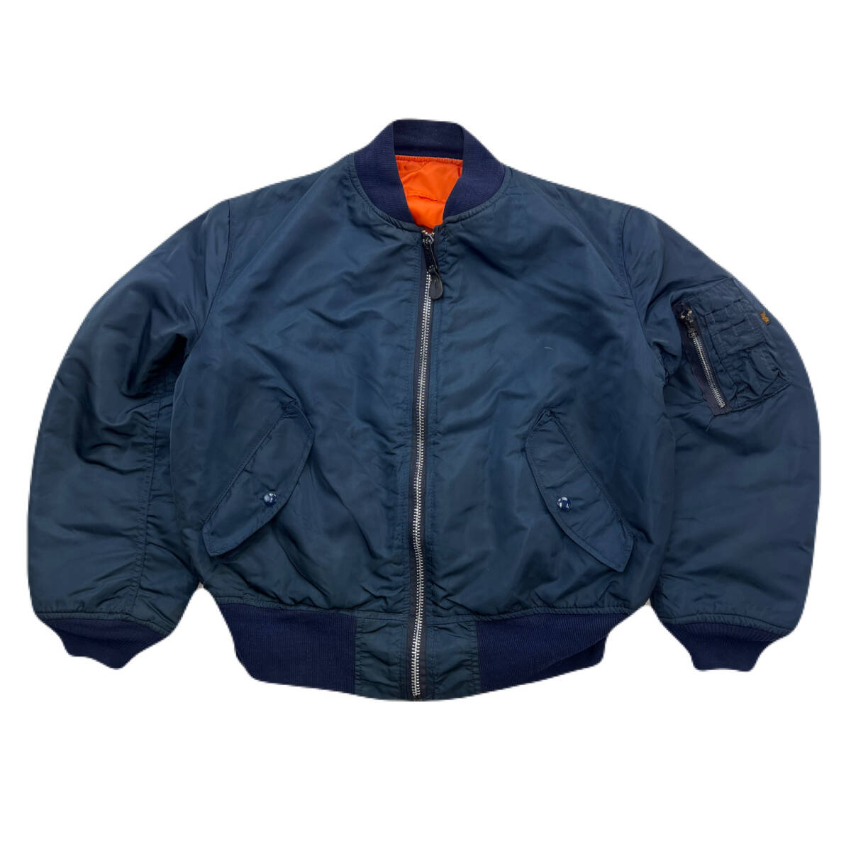 アルファ MA-1 フライトジャケット ミリタリー ダークネイビー 紺 アルミジッパー USA製 メンズ Lサイズ ●DC358拍卖