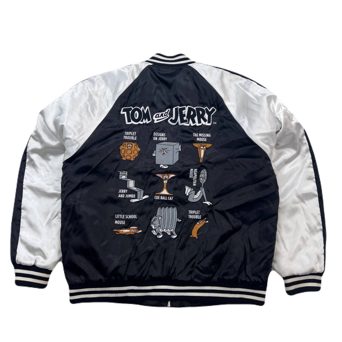 トムとジェリー スカジャン キルティング中綿 バックワッペン シルバー ブラック メンズ LL ●EA330拍卖